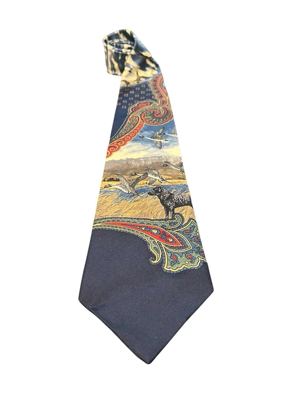 Ducks Unlimited Silk Tie Made In the USA Black Lab Ducks Marsh